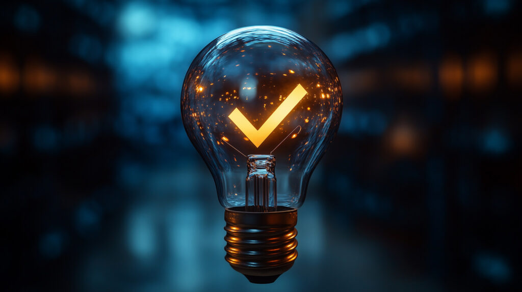 電球の中にチェックマーク